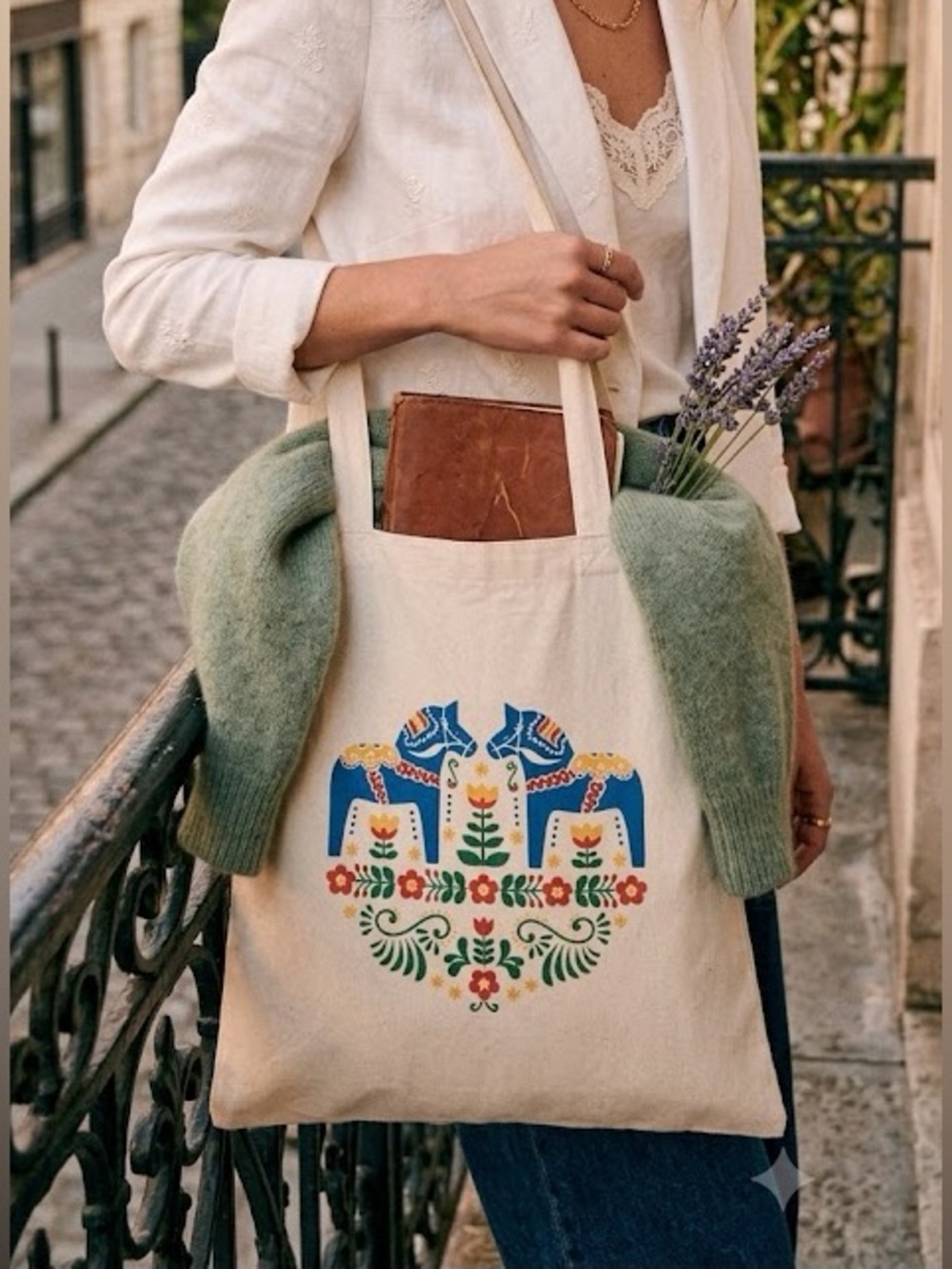 Scandanavian Swedish Dala Horse Double Sided Print Tote Bag - New Without Tags